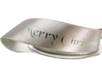 Wstążka 25mm atłas MERRY CHRISTMAS popiel