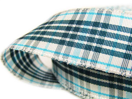 Wstążka 25mm tkana KRATKA turkus jasny