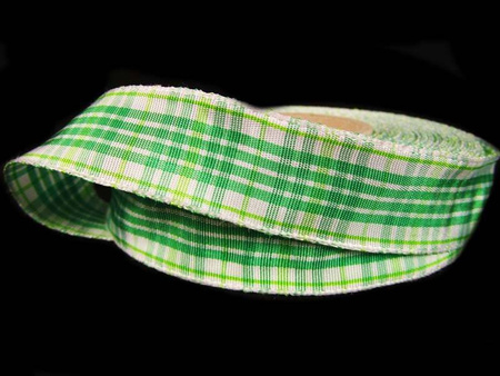 Wstążka 25mm tkana KRATKA zielona