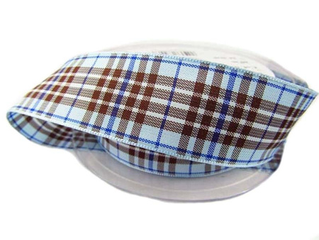 Wstążka 25mm kratka BLACKBERRY błękitna