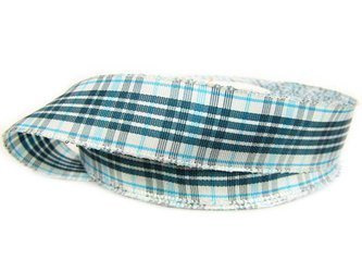 Wstążka 25mm tkana KRATKA turkus jasny