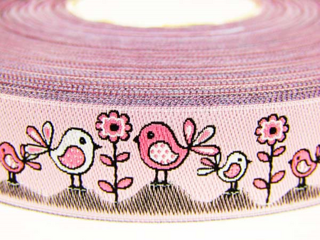 Taśma 18mm żakard PTASZEK róż