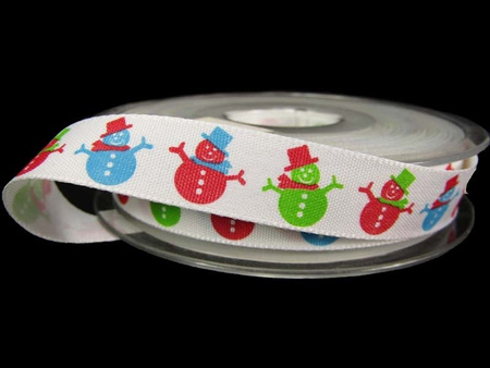 Wstążka 15mm tafta SNOWMEN biała