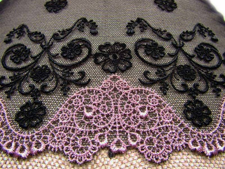 Koronka 18cm tiulowa czarno-różowa