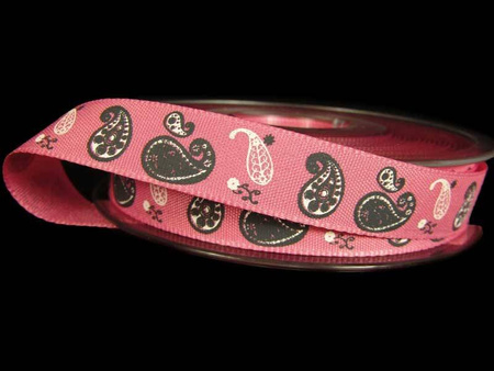Wstążka 15mm tafta PAISLEY róż