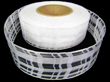 Wstążka 25mm organtyna KRATKA biała