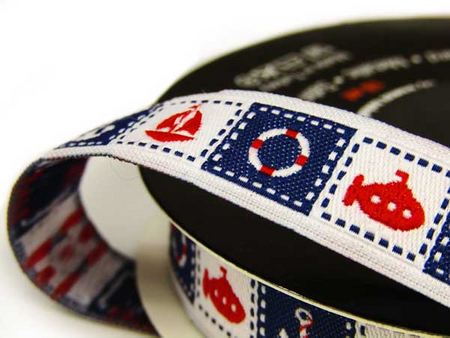 Taśma 15mm żakard MARINE granatowa