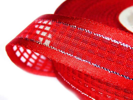 Wstążka 17mm organtyna KRATKA czerwona