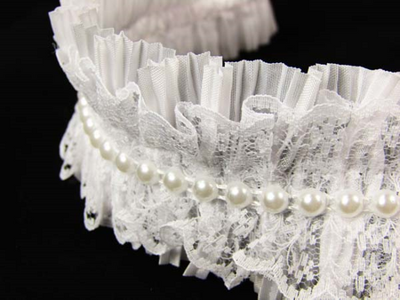 Taśma 5cm plisowana z koronką & perłą biała