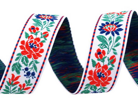 Taśma 23mm żakard KWIAT biała