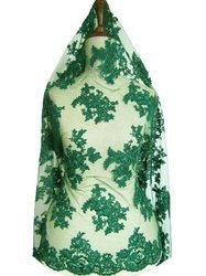 Koronka 140cm tiulowa haft koder ciemnozielona