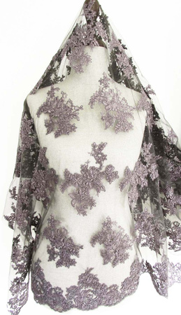 Koronka 140cm tiulowa haft koder grafit