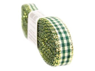 Wstążka 10mm kratka lurex zielona