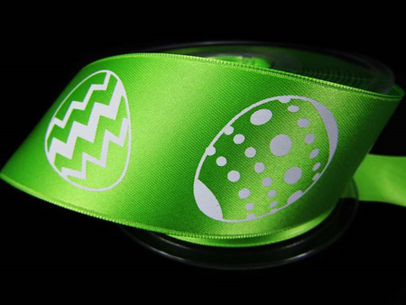 Wstążka 4cm atłas PISANKI zielona