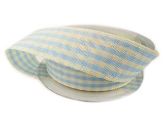 Wstążka 25mm kratka RUSTIC GINGHAM błękitna