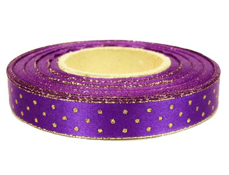 Wstążka 15mm atłas KROPKI rexor fiolet