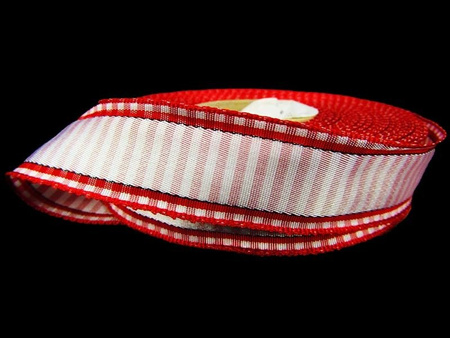 Wstążka 25mm tkana KRATKA czerwona