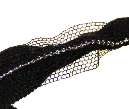 Taśma 1,5cm bawełna tiul & łańcuszek czarna