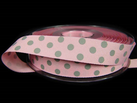 Wstążka 15mm ryps róż KROPKI popiel