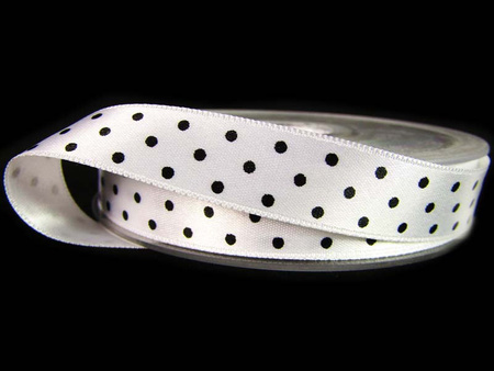 Wstążka 15mm atłas DOTS biała