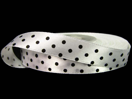 Wstążka 12mm atłas KROPECZKI biała