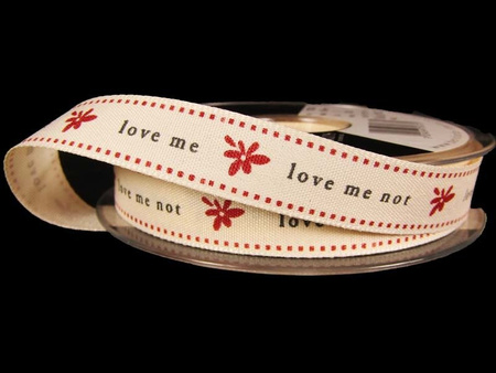 Wstążka 15mm tafta LOVE ME NOT natural