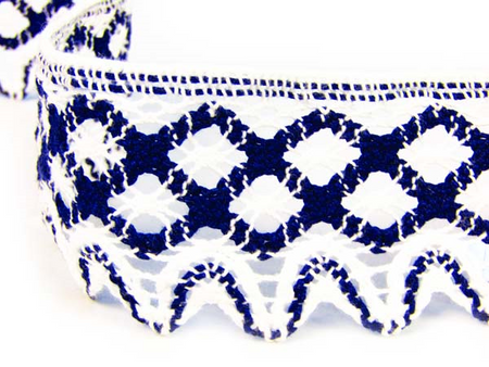 Koronka 6,8cm bawełniana biało-granatowa