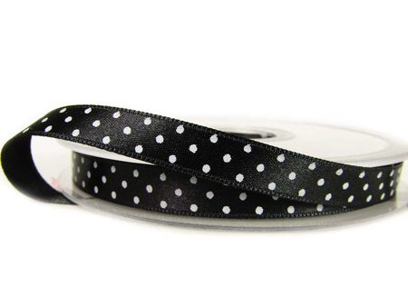 Wstążka 10mm atłas DOTS czarna