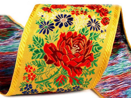 Taśma 100mm żakard RÓŻA żółta