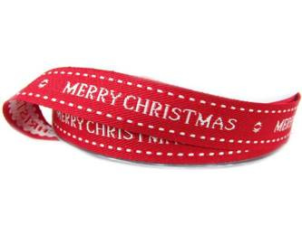 Wstążka 15mm tkana MERRY CHRISTMAS czerwona