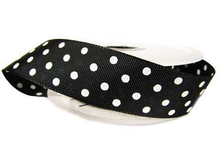 Wstążka 25mm ryps dwustronna KROPECZKA czarna