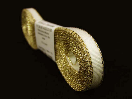 Wstążka 6mm tafta ecru-złota