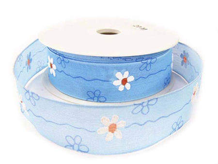 Wstążka 25mm organtyna MARGARETKI błękitna