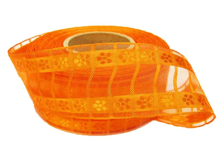 Wstążka 40mm organtyna STOKROTKI pomarańczowa