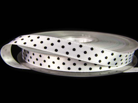 Wstążka 10mm atłas DOTS biała