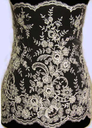 Koronka 45cm tiulowa haft & koralik ivory