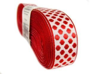 Taśma 15mm żakard KROPKA biało-czerwona