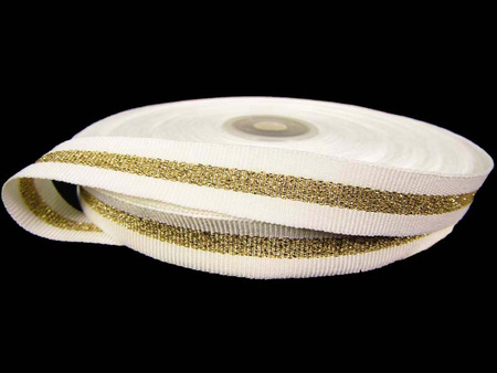 Taśma 1,5cm ryps biały lampas złoty