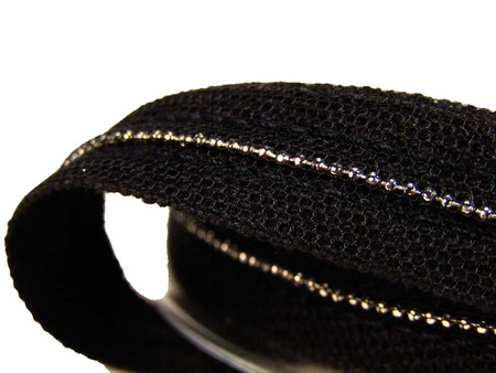 Taśma 1,5cm bawełna tiul & łańcuszek czarna