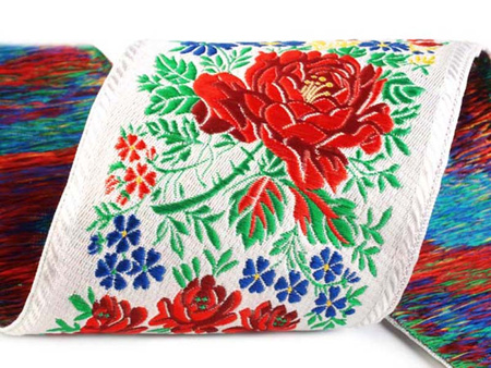 Taśma 100mm żakard RÓŻA biała