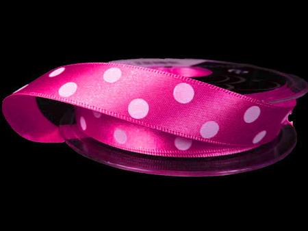 Wstążka 15mm atłas POLKA DOT amarant
