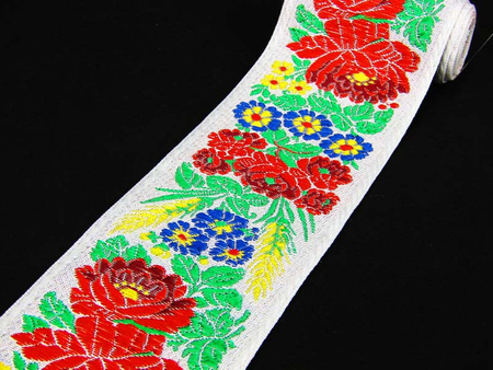 Taśma 70mm żakard RÓŻA biała