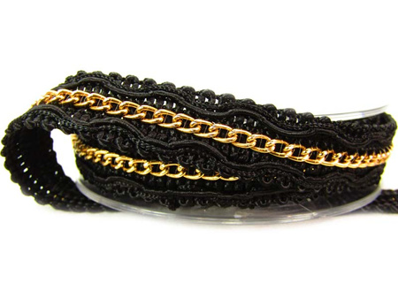 Taśma 1,5cm ozdobna z łańcuszkiem czarna