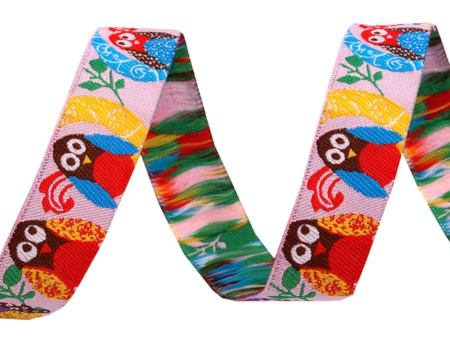 Taśma 16mm żakard SOWA róż