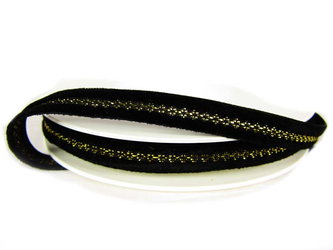 Aksamitka 10mm błyszcząca czarno-złota zygzak
