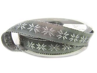 Wstążka 15mm żakard FLAKES srebrna