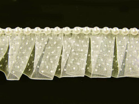 Taśma 2cm falbana organtyna & perła ecru