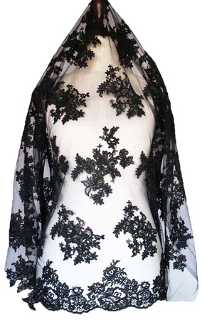 Koronka 140cm tiulowa haft koder czarna