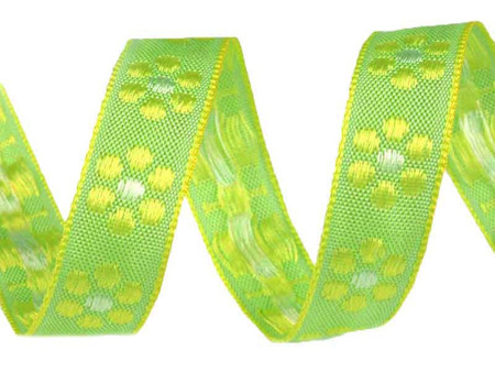 Taśma 15mm żakard KWIAT neon zielona