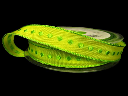 Taśma 15mm tkana KROPKA zielona limonka